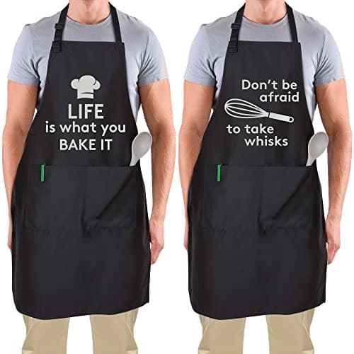 Zulay 2-Pack Funny Aprons for Men & Women - Kitchen Aprons with Adjustable Neck Strap & 2 Large Pockets