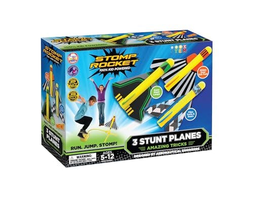 Stomp Rocket Stunt Plane Launcher Toy for Kids - 3 Foam Airplane Toy Soars Over 100 Feet - Unique Tricks & Adjustable Plane Rocket Launcher Stand - Fun Outdoor Toys & Gift for Boys or Girls