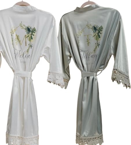 Wedding Personalized Robe Women’s Satin Kimono Robe Satin Lace Kimono Robes For Bridesmaids And Brides Wedding PartyWedding Getting Ready Bridal Party Robes Short Robe Mothers Day Gifts