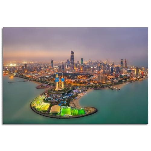 urdon Sunset Kuwait Coast Wall Art City Skyline Poster Canvas Prints For Home Living room bedroom Office Decorations Unframed 18"x12"