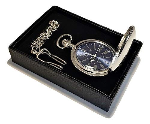 1 Personalized Pocket watch, Vintage style engraved gift. Box included, Stainless chain and engraving is included, Groomsmen, best man gifts for couples and weddings (Silver)