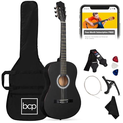 Best Choice Products 38in Beginner All Wood Acoustic Guitar Starter Kit w/Gig Bag, 6 Picks, Nylon Strings, Strap w/Pick Holder - Black