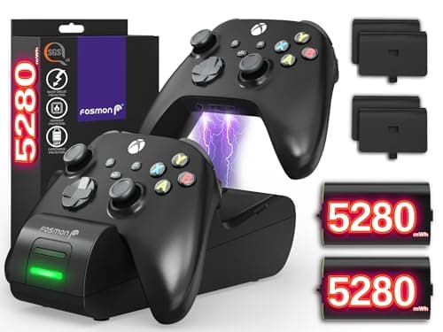 Fosmon Dual 2 MAX Controller Charger Station with 2X 5280mWh Rechargeable Battery Pack Compatible with Xbox Series X/S/One/Elite/Core Controller