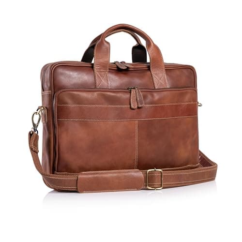 KomalC 16 Inch Leather briefcases Laptop Messenger Bags for Men and Women Best Office Satchel Bag (Tan)