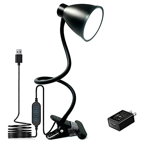 BOHON Desk Lamp 3 Color Modes 10 Brightness Dimmer Reading Light 10W 38 LED Clamp Lamp with Auto Off Timer 360° Flexible Gooseneck Clip on Light for Bed Bedside, AC Adapter Include