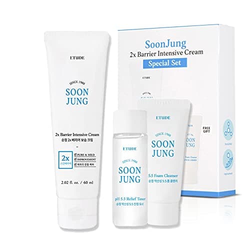 ETUDE Soonjung 2x Barrier Intense Cream Set | 2x Barrier Cream 2.02fl.oz + Ph 5.5 Relief Toner 0.85 Fl.oz. + Foam Cleanser 0.68 Fl.oz. | Oil & Water Balance, Korean Skin Care, Perfect Gift