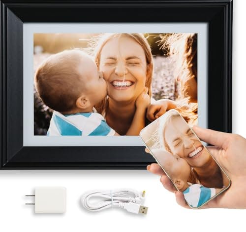 PhotoSpring 10in WiFi Digital Picture Frame | Load Family Photos by Email, App, Web, USB/SD | A Great Gift | Easy Touchscreen Setup | Plays Videos | Black