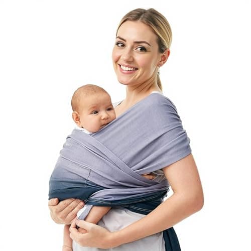 Momcozy Baby Wrap Carrier, Ergonomic Infant Slings for Newborn to Toddler 8-35 lbs, Adjustable Baby Wrap for Adult Fits Sizes XXS-XXL, Easy to Wear Baby Carriers, Gradient Blue