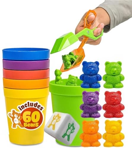 Skoolzy Counting Bears and Stacking Cups , 70 Pcs Color Sorting Toys for Toddlers 1-3 and Above, Math Learning Educational Toys, Classroom Must Haves