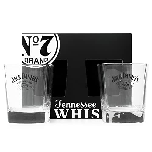 Jack Daniels Whiskey Glasses - Gift Set of 2 Licensed Old No 7 Glass Whiskey Tumbler 330 ml - 11oz Premium Whisky Glass Set - Birthday Presents, Gifts for Him, Boyfriend, Mens Gifts, Fathers Day