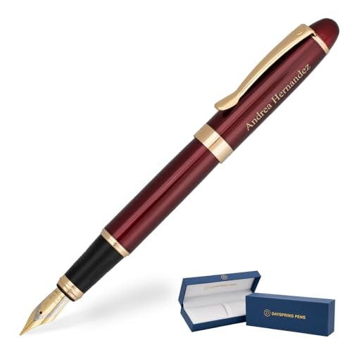 Dayspring Pens Engraved Fountain Pen Alexandria Fountain Pen with Red Lacquer and Gold Finish. Luxury Fountain Pen with Gift Box and Starter Ink.