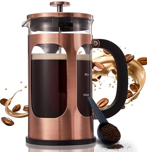 BAYKA 34oz 1 Liter French Press Coffee Maker,Mothers Day Gifts for Mom,Coffee Lover Gift,Heat Resistant Thickened Borosilicate Glass Stainless Steel Brewer,Cold Brew Cafetera Teapot for Kitchen,Copper