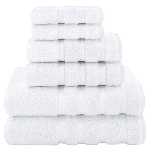 American Soft Linen Luxury 6 Piece Towel Set, 2 Bath Towels 2 Hand Towels 2 Washcloths, 100% Cotton Turkish Towels for Bathroom, White Towel Sets