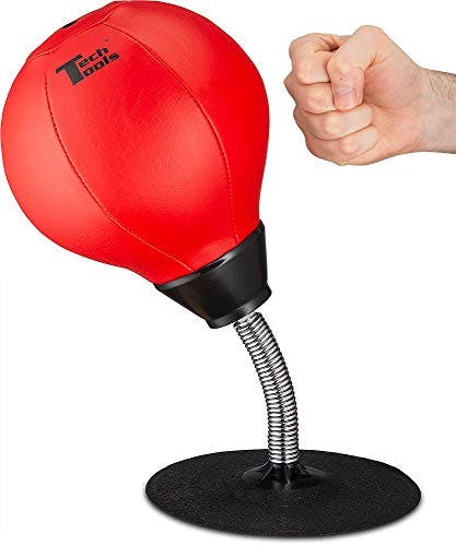 Tech Tools Stress Buster Desktop Punching Bag - Suctions to Your Desk, Heavy Duty Stress Relief Ball, Funny Office Gifts for Boss or Coworker Men and Women