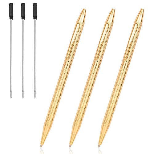 Cambond Ballpoint Pens Gold Pen - Nice Pens for Wedding Guest Book Fancy Pens for Gift Smooth Writing Pens with Black Ink 1.0mm Medium Point, 3 Pens with 3 Extra Refills (Gold)