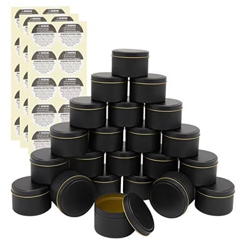 Bright Creations 24 Pack Candle Tins 8 oz with Lids and Labels for Candle Making (Black) - Round Metal Tins
