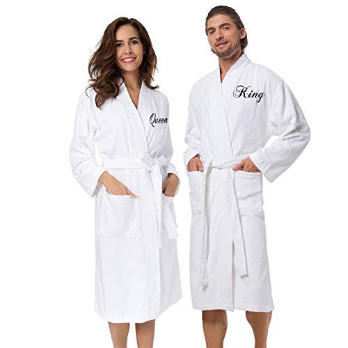 AW BRIDAL Engagement Gift Wedding Gifts for Couple Bridal Robe Matching Robes for Couples Terry Cloth Robes for Women Long Towel Robe, White Queen/King