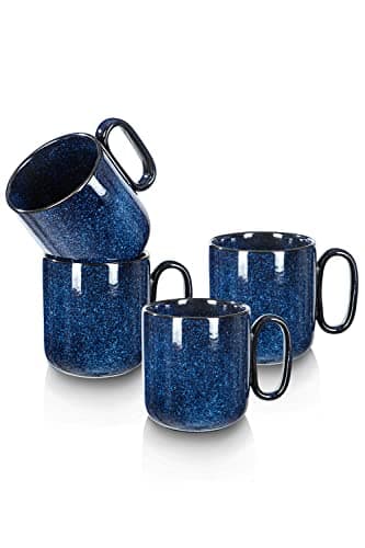 vicrays Ceramic Coffee Mug Set - 18 Ounce Large Stoneware Mug for Men Women - Unique Glazed Porcelain Mugs with Handle for Coffee Latte Tea Milk Cocoa - Set of 4 (Blue)