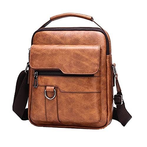 Henmifyer Small Leather Messenger Shoulder Crossbody Bag for Mens Travel Office Business Adjustable Strap (Brown)