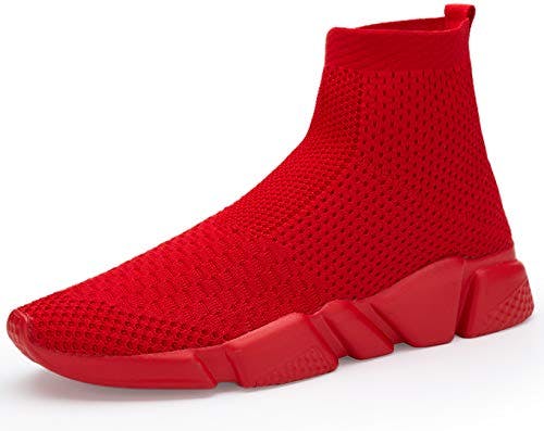 Santiro Mens Gym Shoes Knitted Fashion High Top Slip on Sneakers Lightweight Breathable Athletic Shoes Fashin Tennis Sport Shoes All Red 11 US