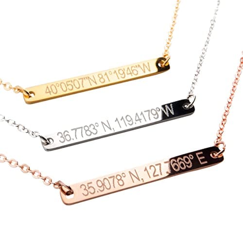 Necklace Coordinate Bar Customized Diamond Engraving 16K Gold Plated GPS Personalized Gift