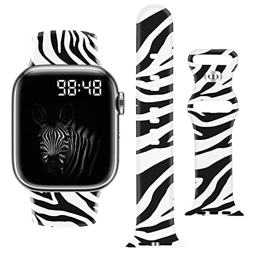 Chinber Sport Loop Band Compatible with Apple Watch 42mm 44mm 45mm 49mm, Fadeless Printed Pattern Soft Silicone Waterproof Replacement Strap for iWatch Series Ultra 8 7 6 5 4 3 2 1 SE, Zebra