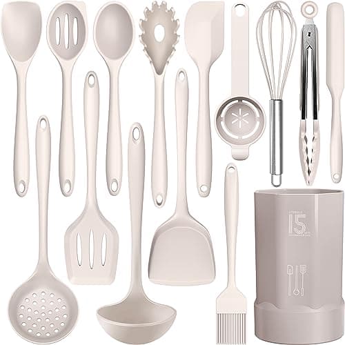 Silicone Cooking Utensils Set - 446°F Heat Resistant Kitchen Utensils,Turner Tongs,Spatula,Spoon,Brush,Whisk,Kitchen Utensil Gadgets Tools Set for Nonstick Cookware,Dishwasher Safe (BPA Free)