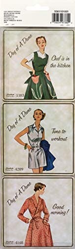 Simplicity Vintage Fashion 1950's ''Day of a Dame'' Cork Coaster Set, 6pc, 4'' x 4''