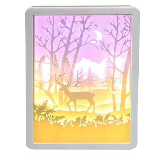Uonlytech Forest Deer Papercut Light Box Decorative 3D Shadow Light LED Lamp Night Light for Christmas Gift