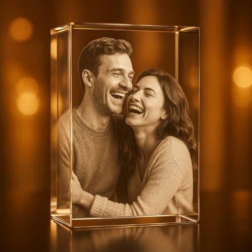 Personalized 3D Holographic Photo Etched Engraved Inside The Crystal : Birthday, Wedding Gift, Memorial, Mother's Day, Valentine's, Christmas, Small Rectangle (1.96" x 3.14" x 1.96")