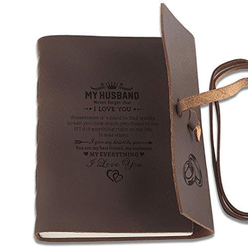Personalized Leather Journals to Husband Engraved Antique Notebook Handmade Leather Bound Custom Notepad for Men Gift from Wife Diary Ideal Gifts at Valentine's Day, Christmas, Birthday, Anniversary