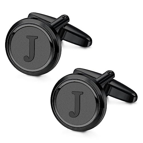 LOYALLOOK Initial Black Cufflinks for Men Black Cuff Links Personalized Copper CuffLinks Letter Cufflinks Gift for Groom Husband Father