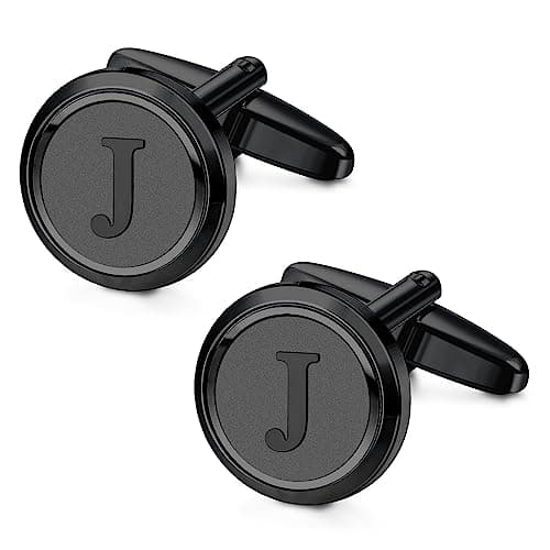 LOYALLOOK Initial Black Cufflinks for Men Black Cuff Links Personalized Copper CuffLinks Letter Cufflinks Gift for Groom Husband Father Boyfriend