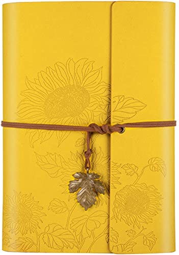 Billtigif Leather Journal Notebook, Refillable Journals for Writing, Vintage Travel Daily Notepad Journal to Write in, Gifts for Women Teen Girls, 100GSM Lined Paper (Lemon yellow, A5 6.5" x 9.2")