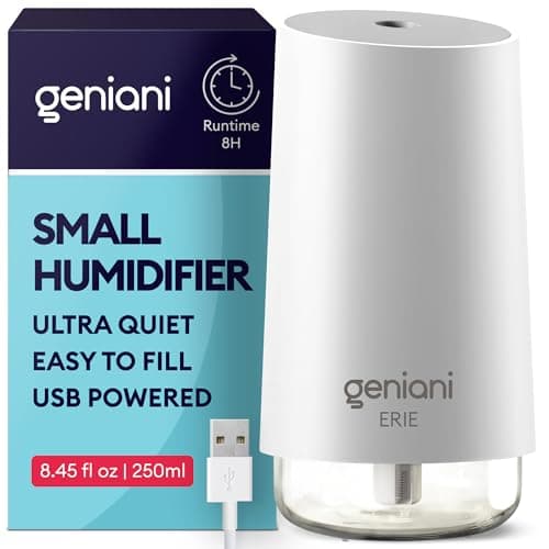 GENIANI Portable Cool Mist Humidifiers for Bedroom & Office - Ultrasonic Humidifier for Home, Baby, Small Room with Auto Shut Off, 250ML Easy to Clean Water Tank