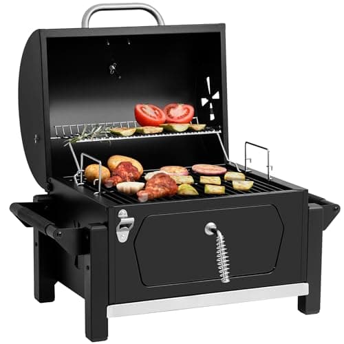 Royal Gourmet CD1519 Tabletop Charcoal Grill with Warming Rack, Potable Charcoal Grill with 303 Sq. In Cooking Area for for Outdoor Camping and Picnic Grilling, Black