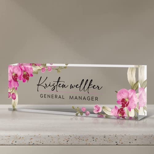 Personalized Office Name Plate for Desk, Custom Employee Appreciation Gifts, Acrylic Desk Name Plate Funny, Desk Decorations Gift, Acrylic Desk Ornaments (Style-Butterfly Orchid)…