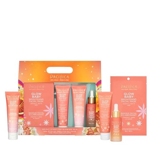 Pacifica Beauty, Bright Stars for Glowing Skin, Glow Baby, Vitamin C Trial Skin Care Kit, Face Mask, Cleanser, Face Wash, Face Scrub, Holiday Skincare Kit, Stocking Stuffer, Travel Size, Vegan