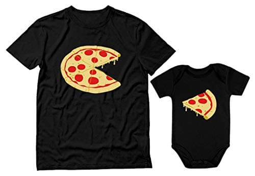 Tstars Pizza Pie & Slice Dad and Baby Matching Outfits | Father's Day Dad T-Shirt and Infant Bodysuit Dad Black Medium/Baby Black Newborn (0-3M)