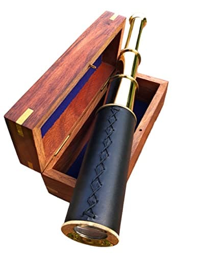 Handheld Functional Vintage Brass Telescope with Wooden Box Gifting Pirate Spyglass for Travellers, Adventure Enthusiasts