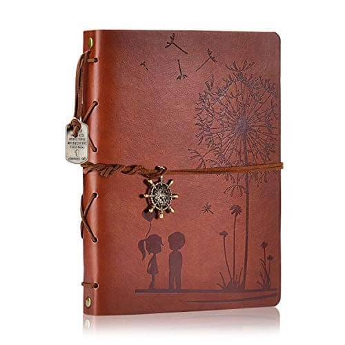 Scrapbook Album DIY Photo Album Leather Scrapbook Memory Book “Girl&Boy Dandelion “ Vintage Up Travel Scrapbook Album for Anniversary Wedding Guest book 60 Pages Christmas Gift (Brown)