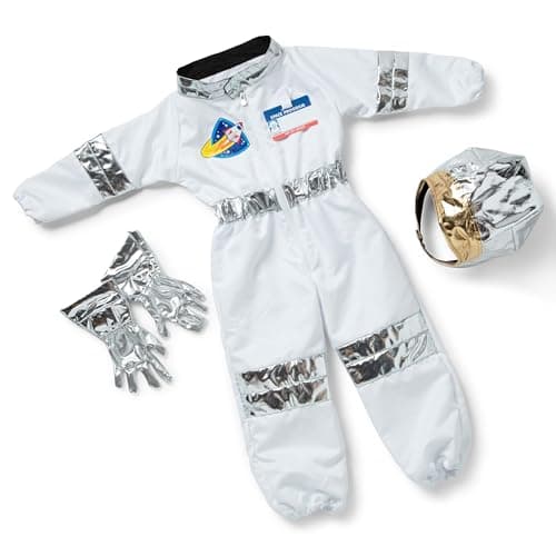 Melissa & Doug Astronaut Costume Role Play Space Set (5 pcs) - Jumpsuit, Helmet, Gloves, Name Tag Pretend Astronaut Outfit With Realistic Accessories, Costume For Kids And Toddlers Ages 3+