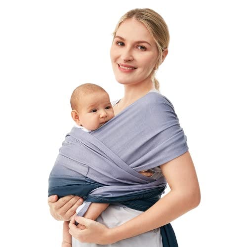 Momcozy Baby Wrap Carrier, Ergonomic Infant Slings for Newborn to Toddler 8-35 lbs, Adjustable Baby Wrap for Adult Fits Sizes XXS-XXL, Easy to Wear Baby Carriers, Gradient Blue