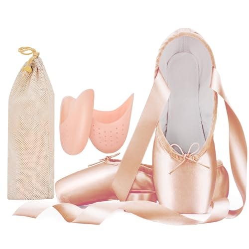 IJONDA Adult Ballet Pointe Shoes Hard Toe Dance Shoes Pink Satin Practice Ballet Slippers for Girls Women (Pink, Numeric_ 7)