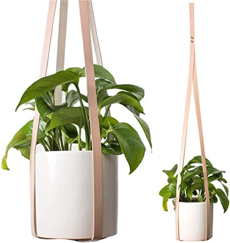 Teak&Tides Genuine Leather Plant Hanger Indoor Outdoor - Modern Design Hanging Planters Holders for Decorative Plant Pot - Handmade Using Thick High-Grade Natural Veg-Tanned Genuine Leather (1PCS)