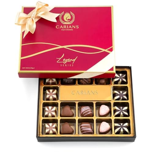 CARIANS Chocolatier Valentine's Day Assorted Gourmet Chocolate Gift Box, Dark, Milk, White Chocolates Truffles, Valentine's Day Chocolate Gift Box, Treats for Thank you, Anniversary