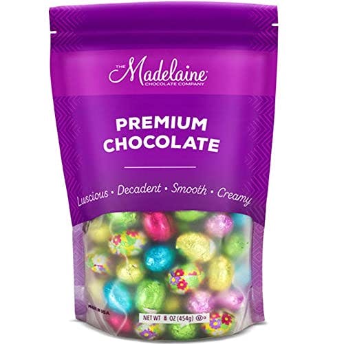 Madelaine Chocolates Easter Eggs (1/2 LB) Solid Premium Milk Chocolate Eggs Foiled In A Variety Of Solid and Floral Colors - Traditional Easter Basket Mainstays (1/2 LB)