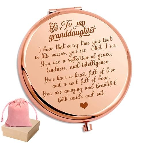 HNLUGF to My Granddaughter - You're Amazing and Beautiful - Pocket Mirror, Granddaughter Engraved Compact Mirror, Family First Mirror Encouragement Gifts from Grandparents (Rose Gold, Granddaughter)