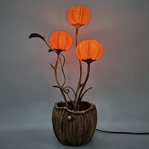 MellowBreez Handmade Mulberry Paper Lamp - Hanji flower lamp - Korean Rice Paper Ball 3 Bulbs - Flower Arrangements Bedside Lamp, Night Lamp - Art Decor Accent Tall Lamp for Living Room, lantern globe