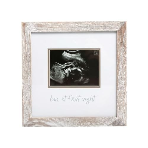 Pearhead Love at First Sight Rustic Sonogram Photo Frame, Baby Keepsake Picture Frame, Gender-Neutral Nursery Décor, Ultrasound Or Sonogram Photo, 4" x 3" Photo Insert, Farmhouse Rustic